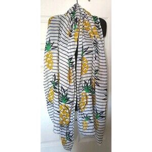 Talbots Striped Pineapple Print Scarf Tropical Sheer Summer Coastal Wrap